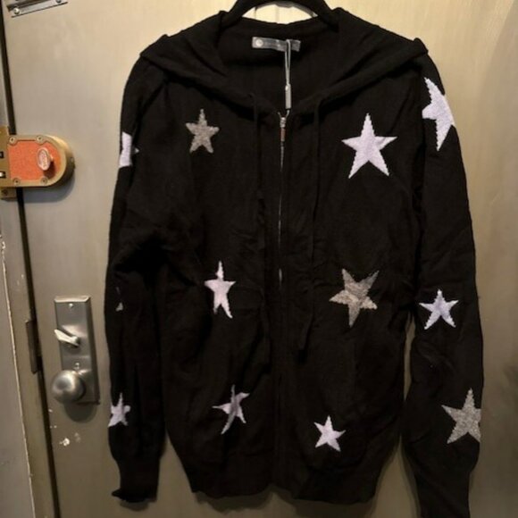 ZIP UP STAR CASHMERE SWEATER HOODIE BLACK/CORNFLOWER - Picture 8 of 16